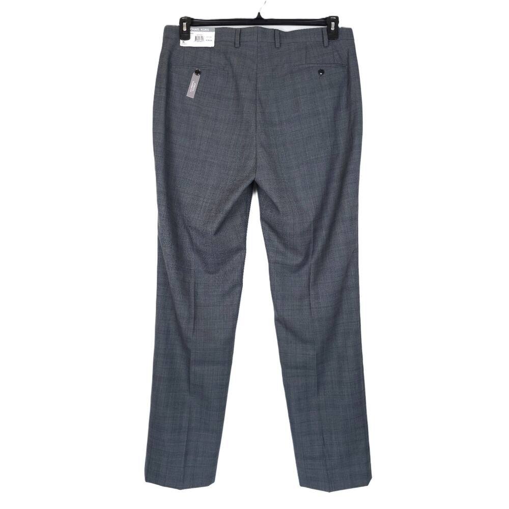 Michael Kors Mens Classic Fit Dress Pants 44x32 Grey Blue Plaid Stretch Wool NWT - Picture 3 of 6